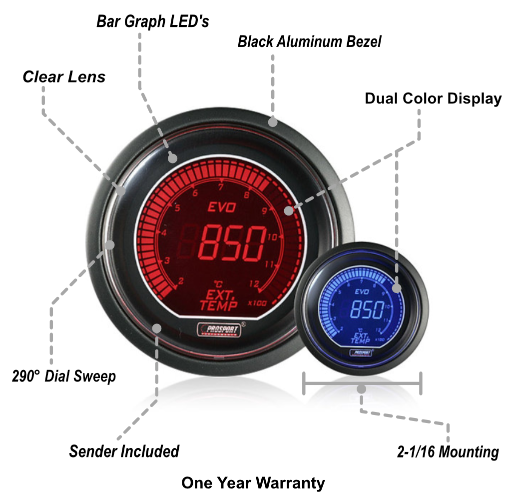  Water Temperature Gauge- Waterproof Electrical White LED  Performance Series 52mm (2 1/16) : Automotive