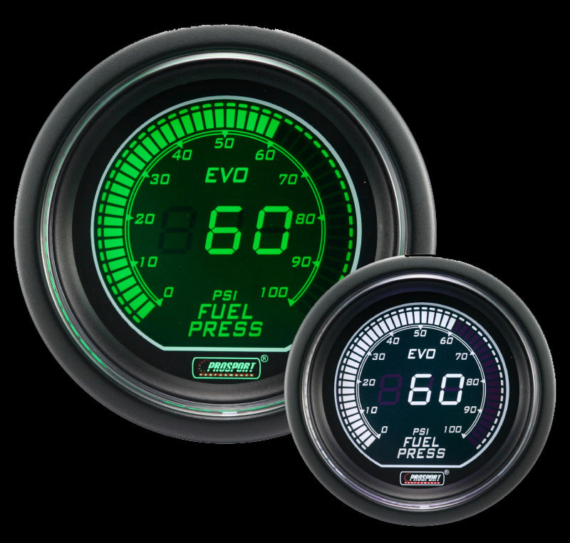 Prosport Digital Green and White EVO series electrical Fuel Pressure gauge  – Prosport Gauges