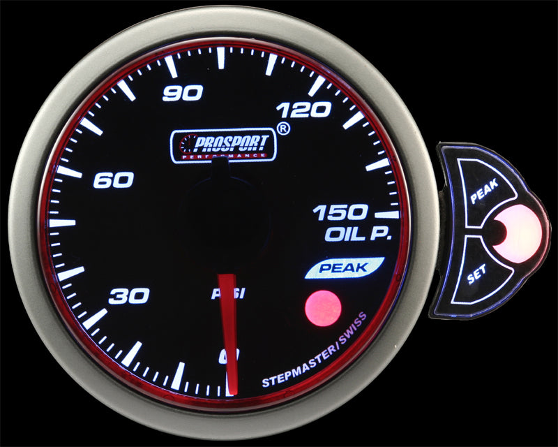 Prosport 60mm JDM Oil Pressure Gauge – Analog/Digital Display, Peak Recall, Warning, Gray Face