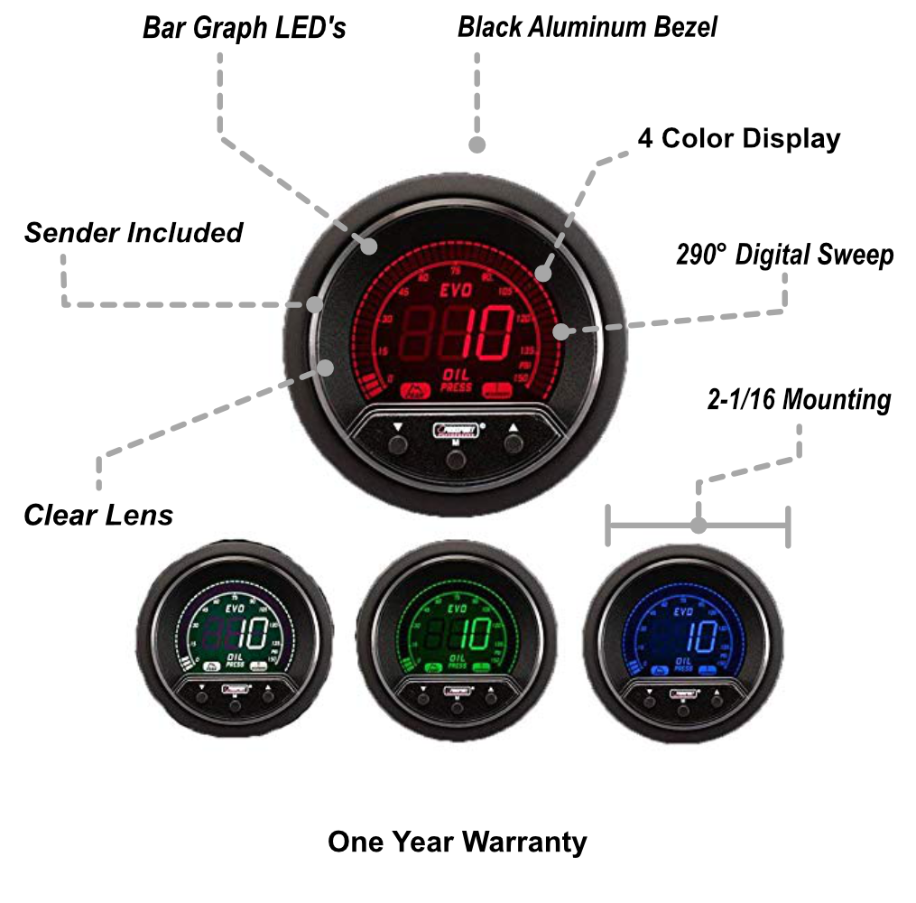 Prosport Digital Premium EVO series peak warn electrical Oil Pressure