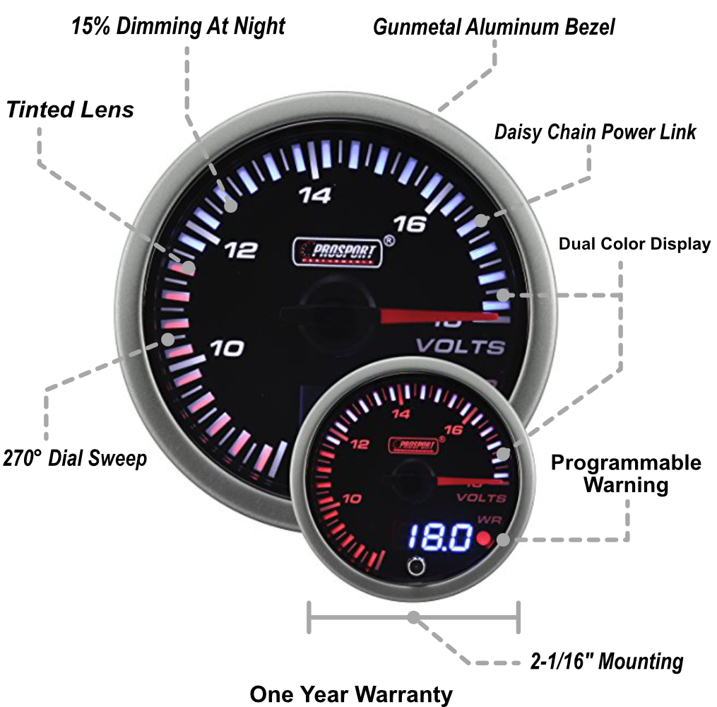  Water Temperature Gauge- Waterproof Electrical White LED  Performance Series 52mm (2 1/16) : Automotive