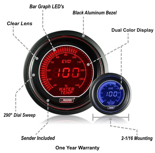 2-1/16" Evo Electrical Water Temperature Gauge-Celsius