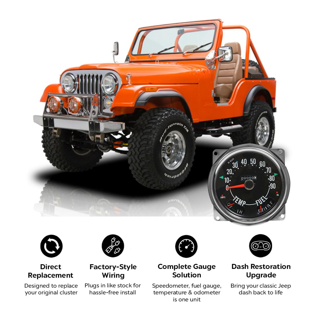 Jeep CJ 17206.04 Speedometer Cluster 0-90 MPH 1955-79 Jeep CJ3, CJ5, CJ6, CJ7