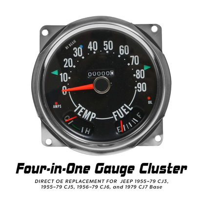 Jeep CJ 17206.04 Speedometer Cluster 0-90 MPH 1955-79 Jeep CJ3, CJ5, CJ6, CJ7