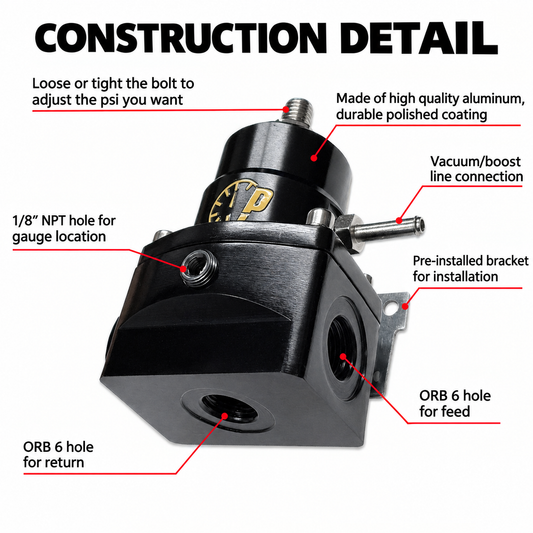 Fuel Pressure Regulator 6AN EFI Bypass Return Adjustable (30-70PSI), Black