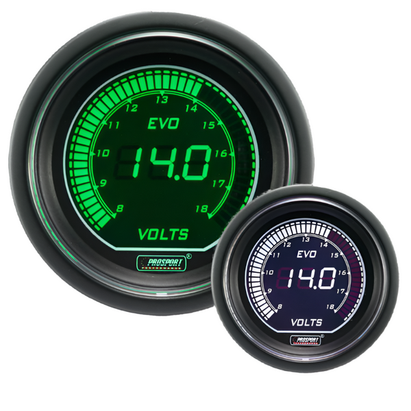 2-1/16" Evo Electrical White Green Volt Gauge