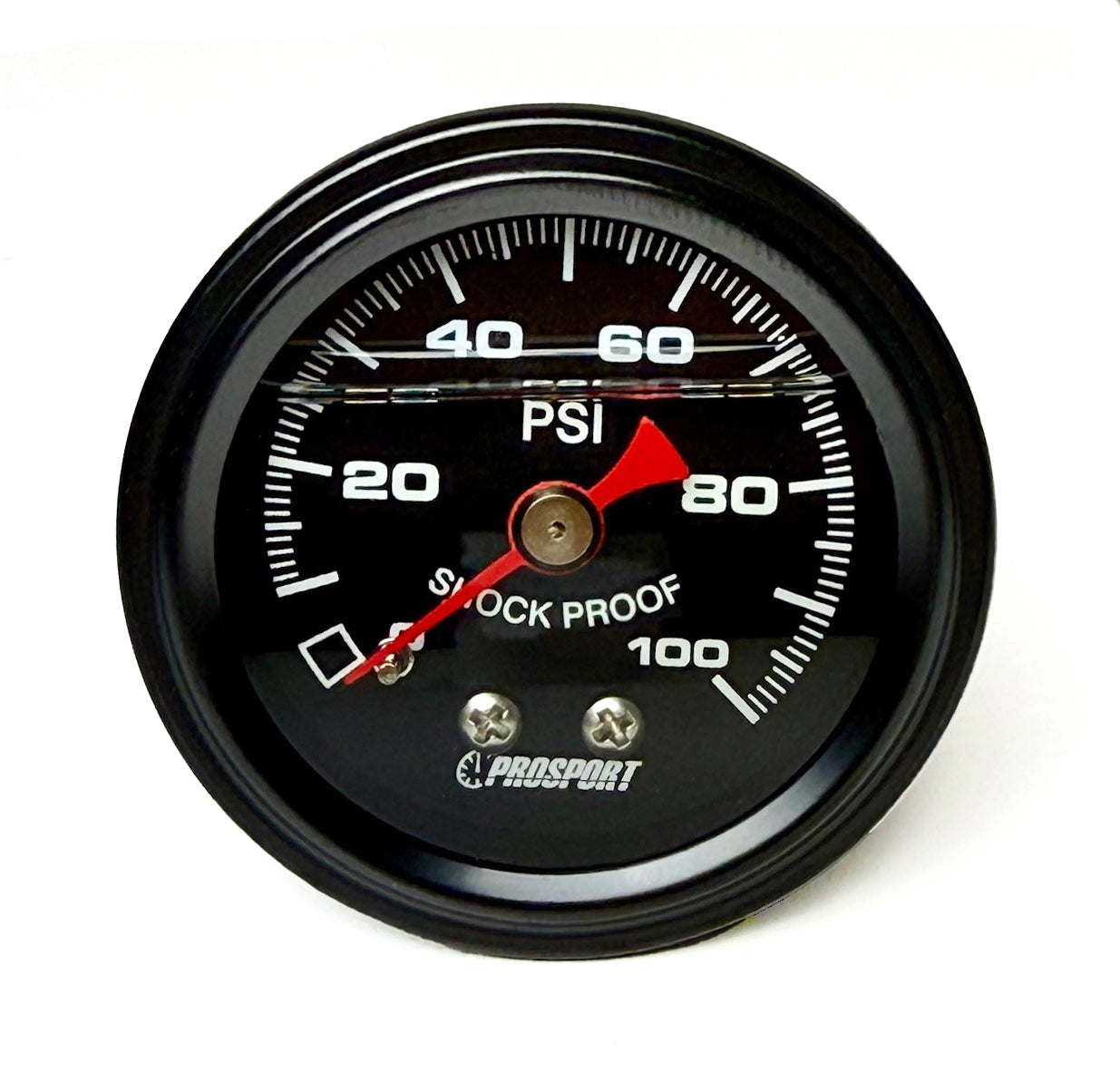 Prosport Liquid Filled Mechanical 0-100 PSI Oil or Fuel Pressure Gauge