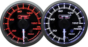 2-1/16" Premium White Pointer Clear Lens Amber/White Oil Pressure Gauge