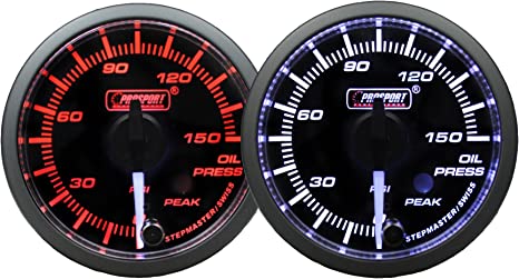 2-1/16" Premium White Pointer Clear Lens Amber/White Oil Pressure Gauge