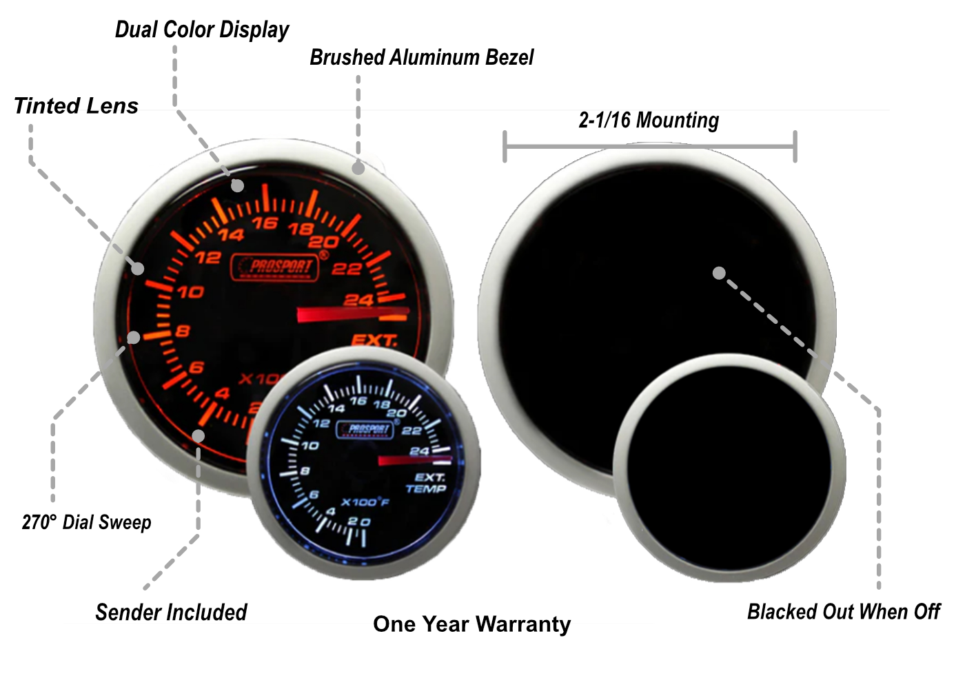 2-3/8" Amber / White -  Exhaust Gas Temperature Gauge