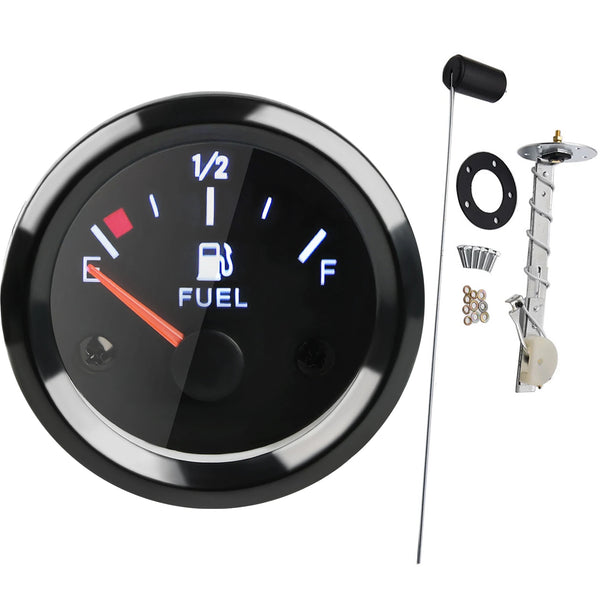 2-1/16" Electrical Fuel level Gauge Clear Lens White LED