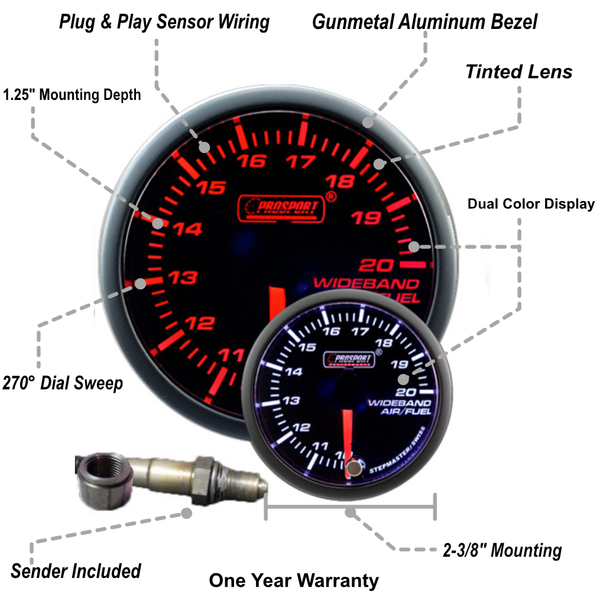 2-3/8" Wideband PremiumAir Fuel Ratio kit-Amber/White