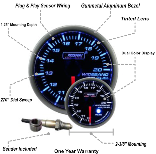 2-1/16" Premium Blue/White Wideband Air Fuel Ratio kit
