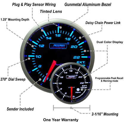 2-1/16" Premium EGT Gauge Blue/White