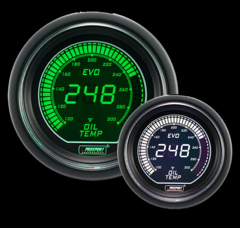2-1/16" Evo Electrical Green and White Oil Temperature Gauge-