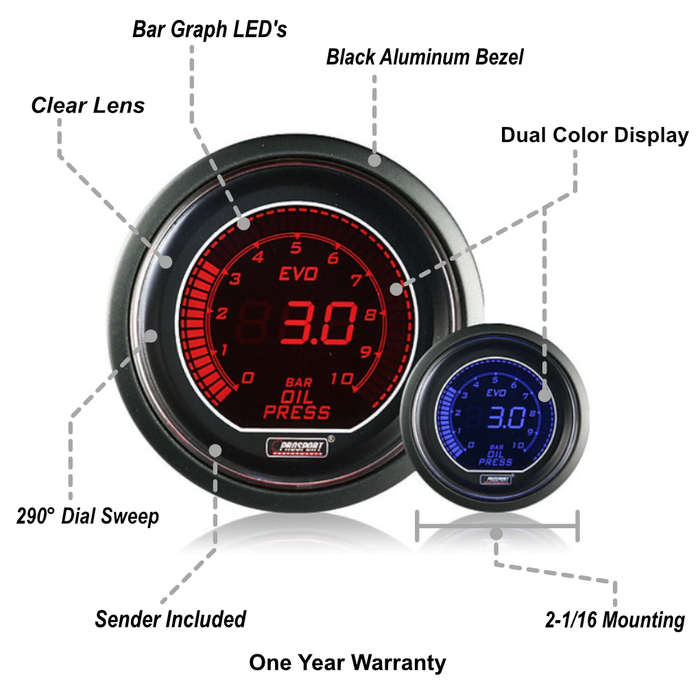 52mm Evo Electrical Oil Pressure Gauge-BAR