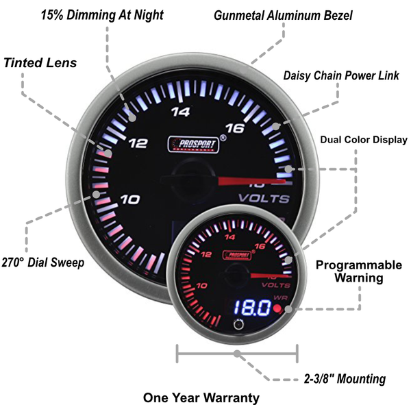 2-3/8" JDM Electrical Volt Gauge