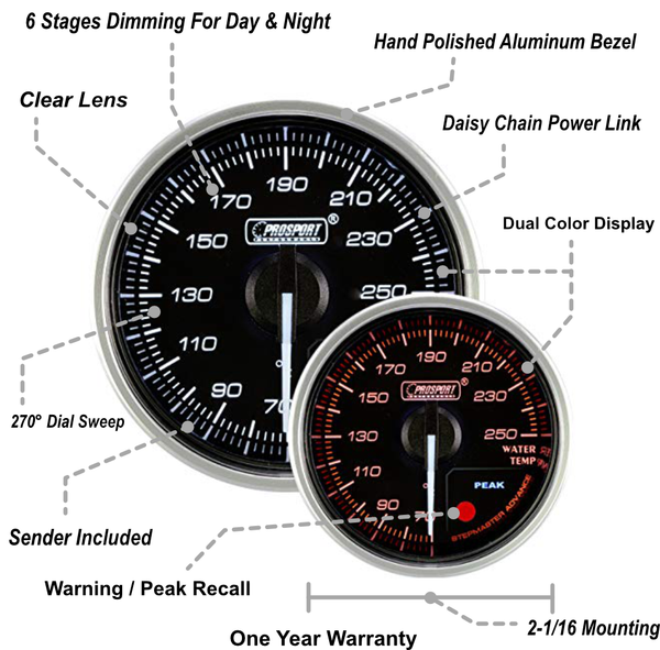 2-1/16" Supreme Series Electrical Water Temperature Gauge