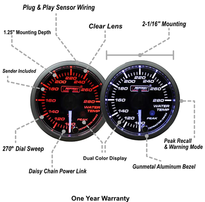 2-1/16" Premium White Pointer Clear Lens Amber/White Water Temperature